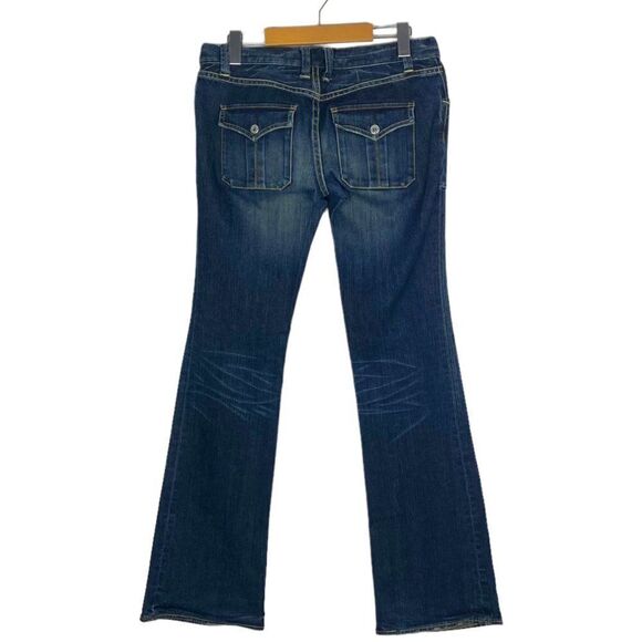 CLUB MONACO Women's Blue Dark Wash Distressed Patch Pocket Bootcut Jeans US 2 - Picture 2 of 16